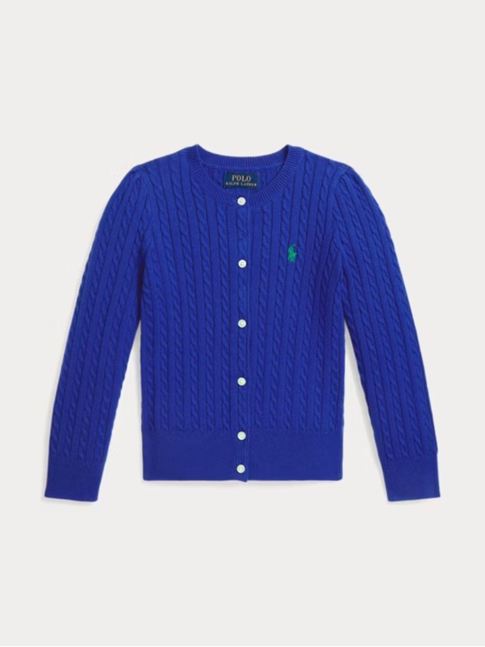 Ralph Lauren Girls Royal Blue Cable Knit Button Cardigan